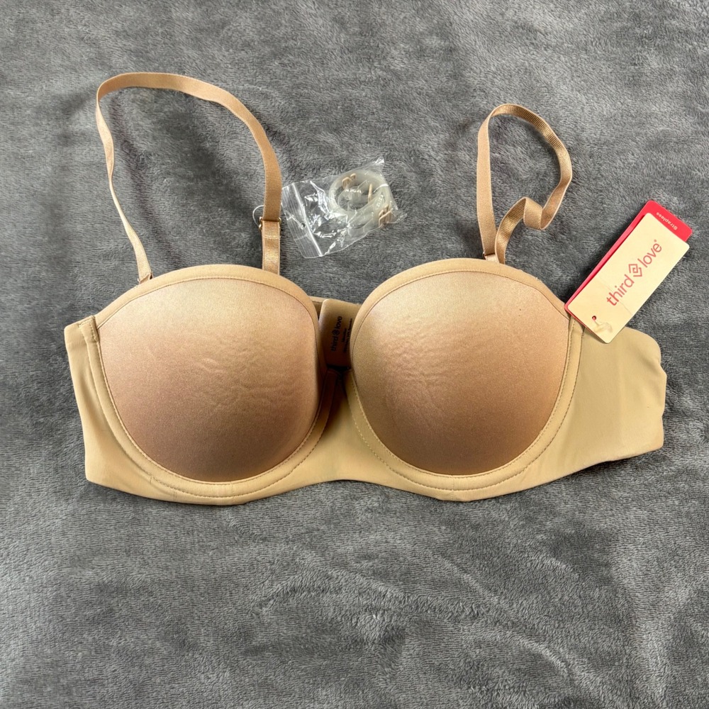 ThirdLove 24/7 Classic Strapless Bra Tan Nude 34B Multi-Way Clear Straps NWT